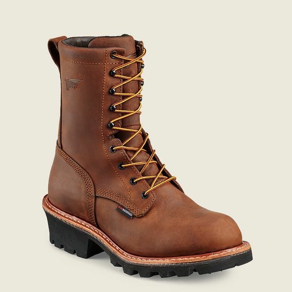 Brown Men\'s Red Wing LoggerMax 9-inch Waterproof Soft Toe Boot Work Boots | IE68039TV