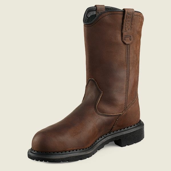 Brown Men's Red Wing SuperSole 11-inch Waterproof Safety Toe Metguard Pull-On Boot Work Boots | IE65071IL